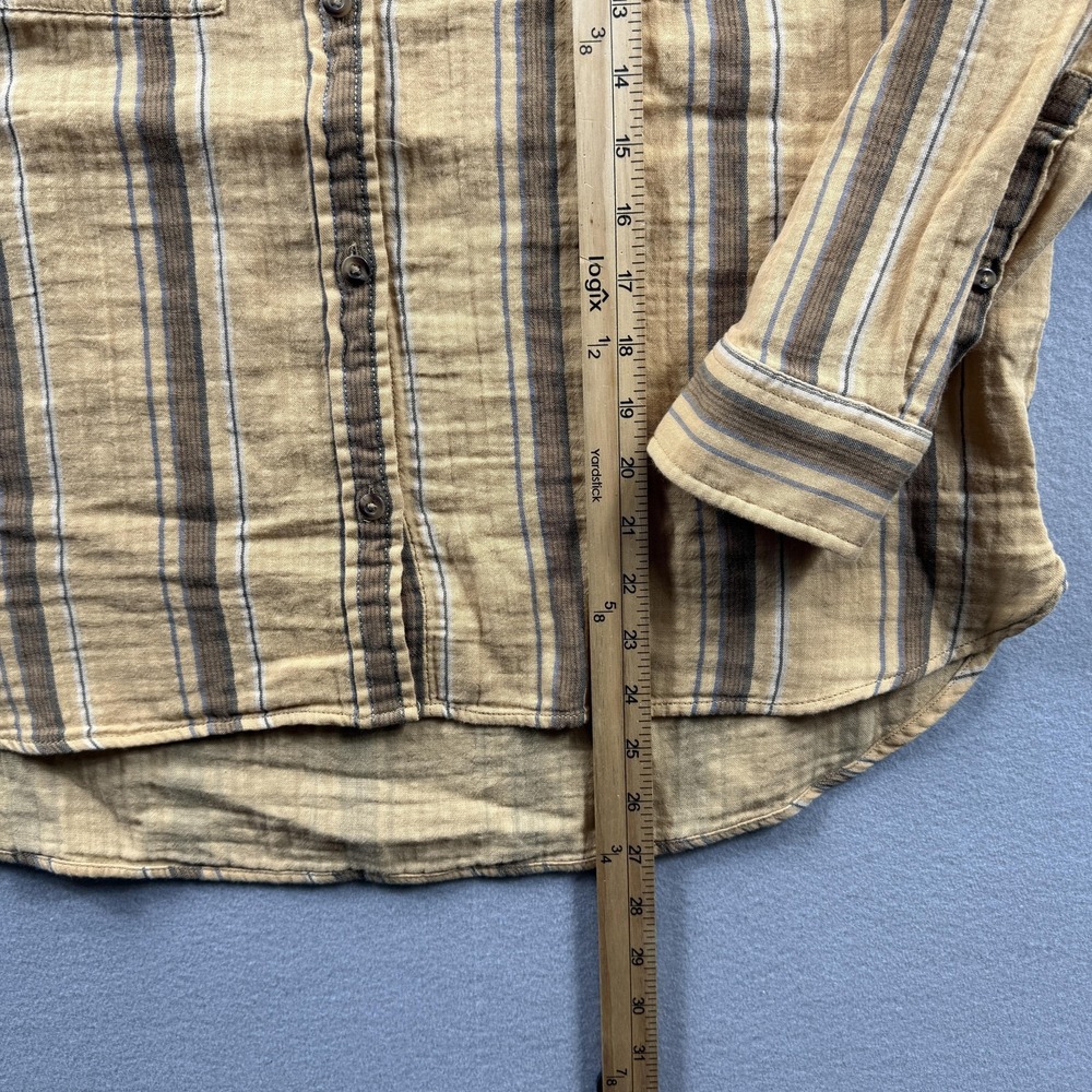 L.L.Bean Shirt Womens LG Petite Beige Cloud Gauze Striped Button Top Long Sleeve - Picture 2 of 7